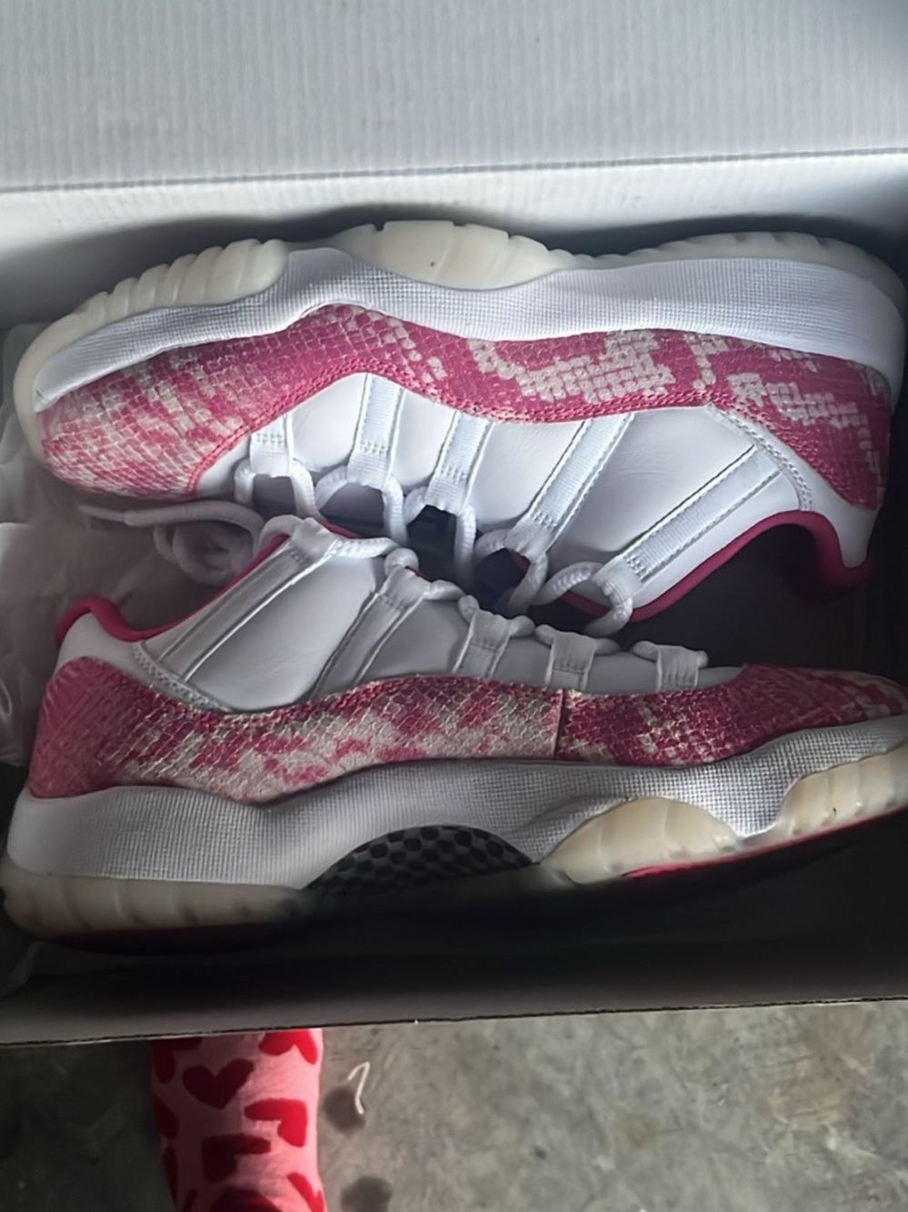 Jordan Women's Low Top Sneakers in Pink Snake-Print and White